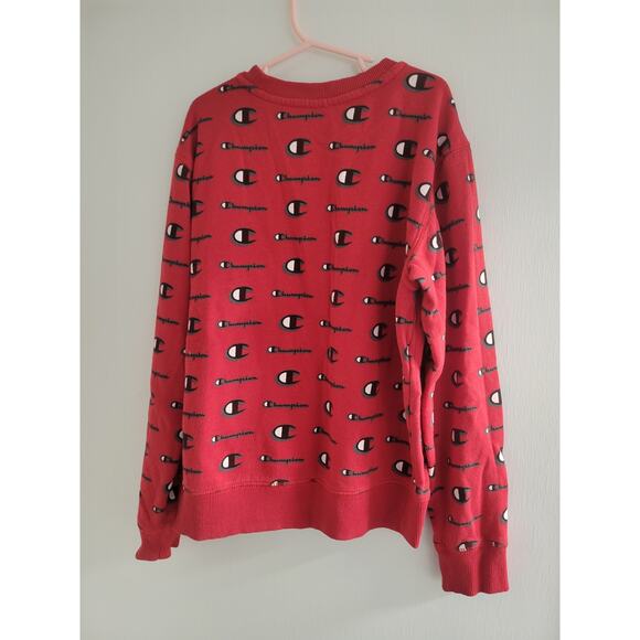 Champion Boys Red Pull Over Crew Neck All Over Logo Sweater Size M - Picture 2 of 4